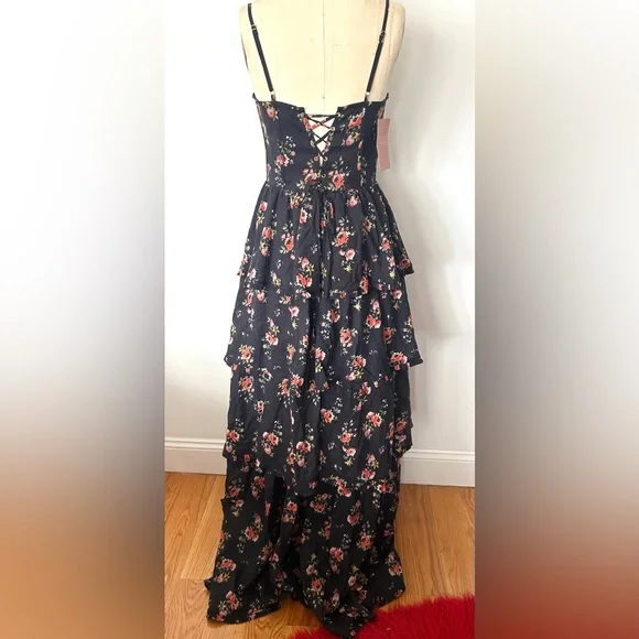 V. CHAPMAN Floral Black Tiered Catarina Maxi Dress Size 6 NWT - Picture 3 of 8